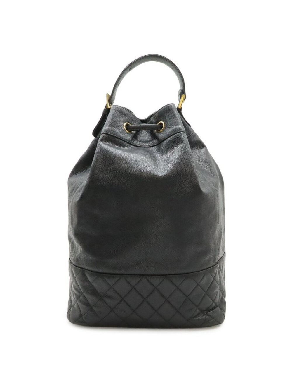 Chanel CC Logo Backpack Sac Shoulder Bag 2-Way Tote Drawstring Black Gold Pouch